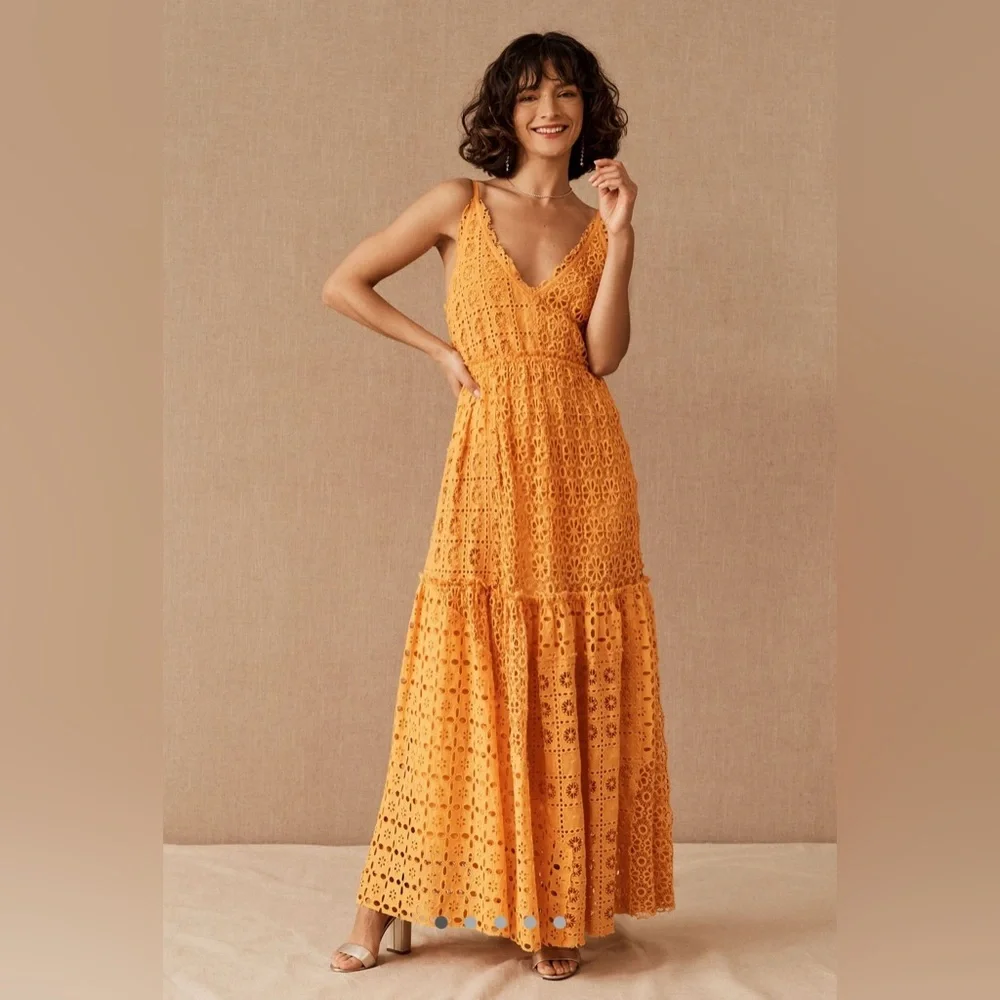 Elegant Orange Lace Maxi Dress - Picture 1 of 11